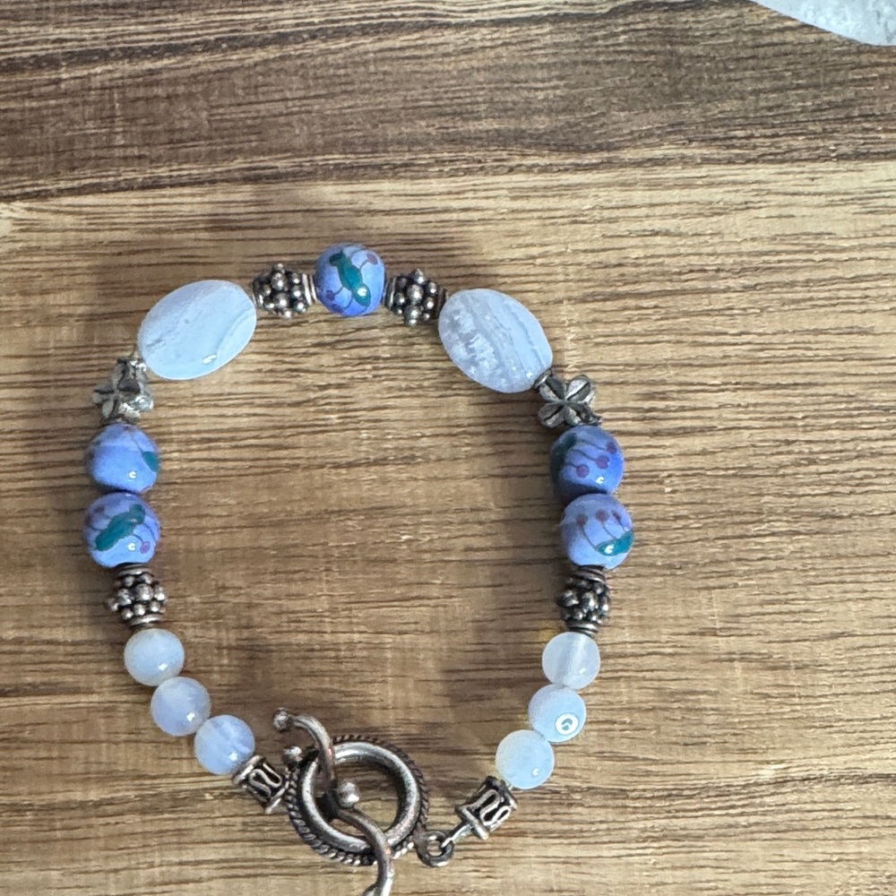 Artisan Blue and Silver Beaded Bracelet - Picture 2 of 2